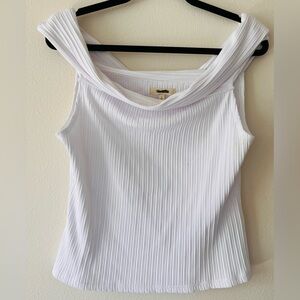 Madewell White ribbed Twist-Detail off shoulder top